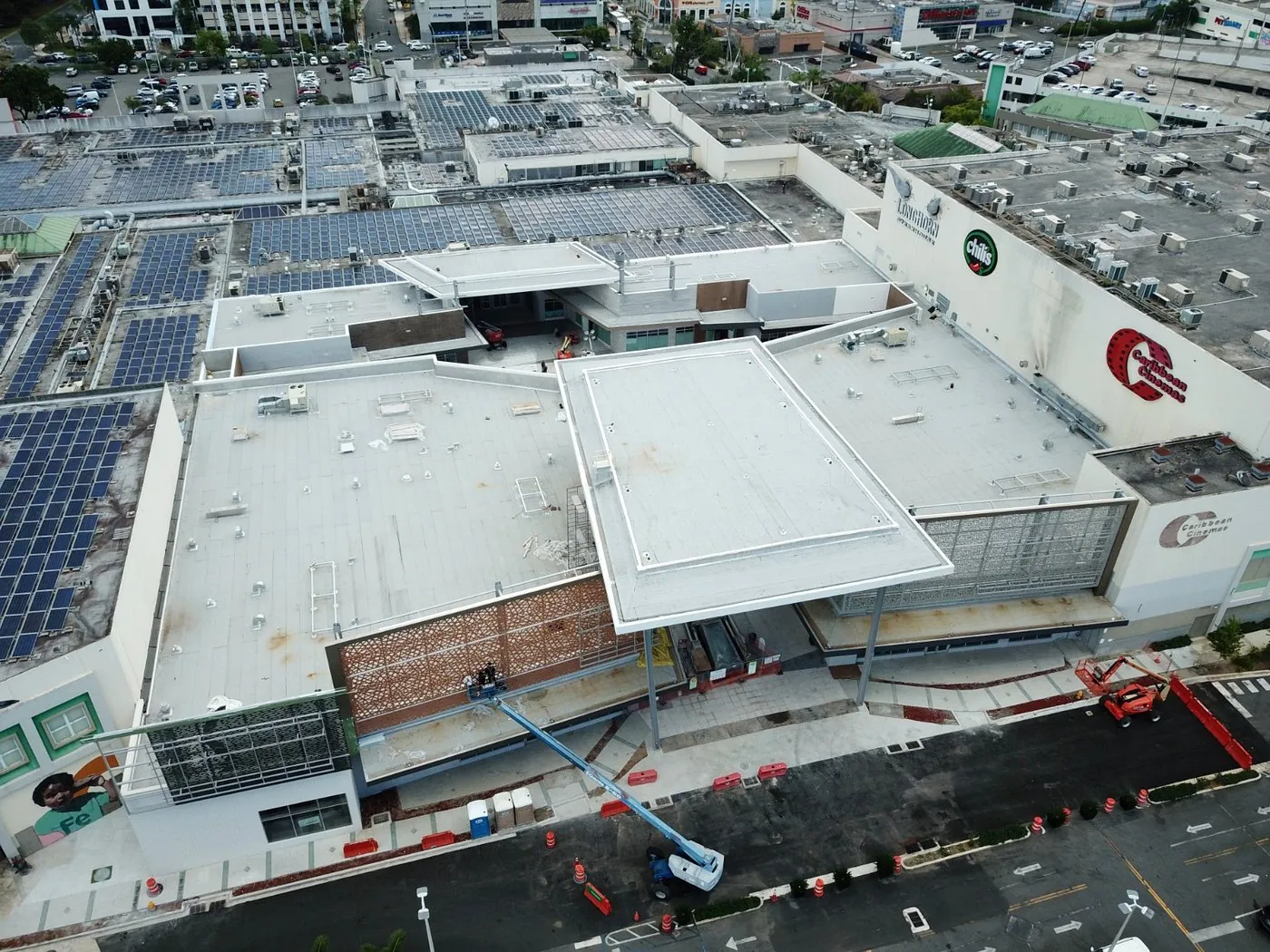 Aerial view of roofing work at The Square, San Patricio